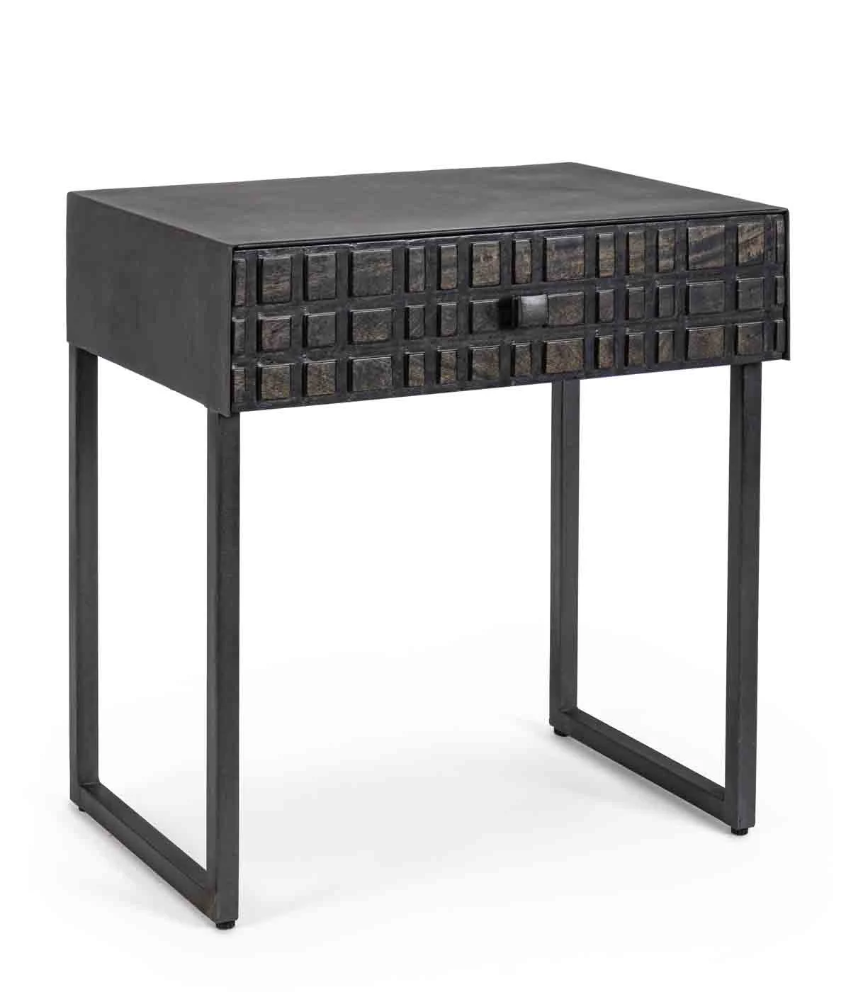 Beistelltisch Dorset aus Mangoholz, modern rechteckig, Schwarz, mit Schublade, Bizzotto