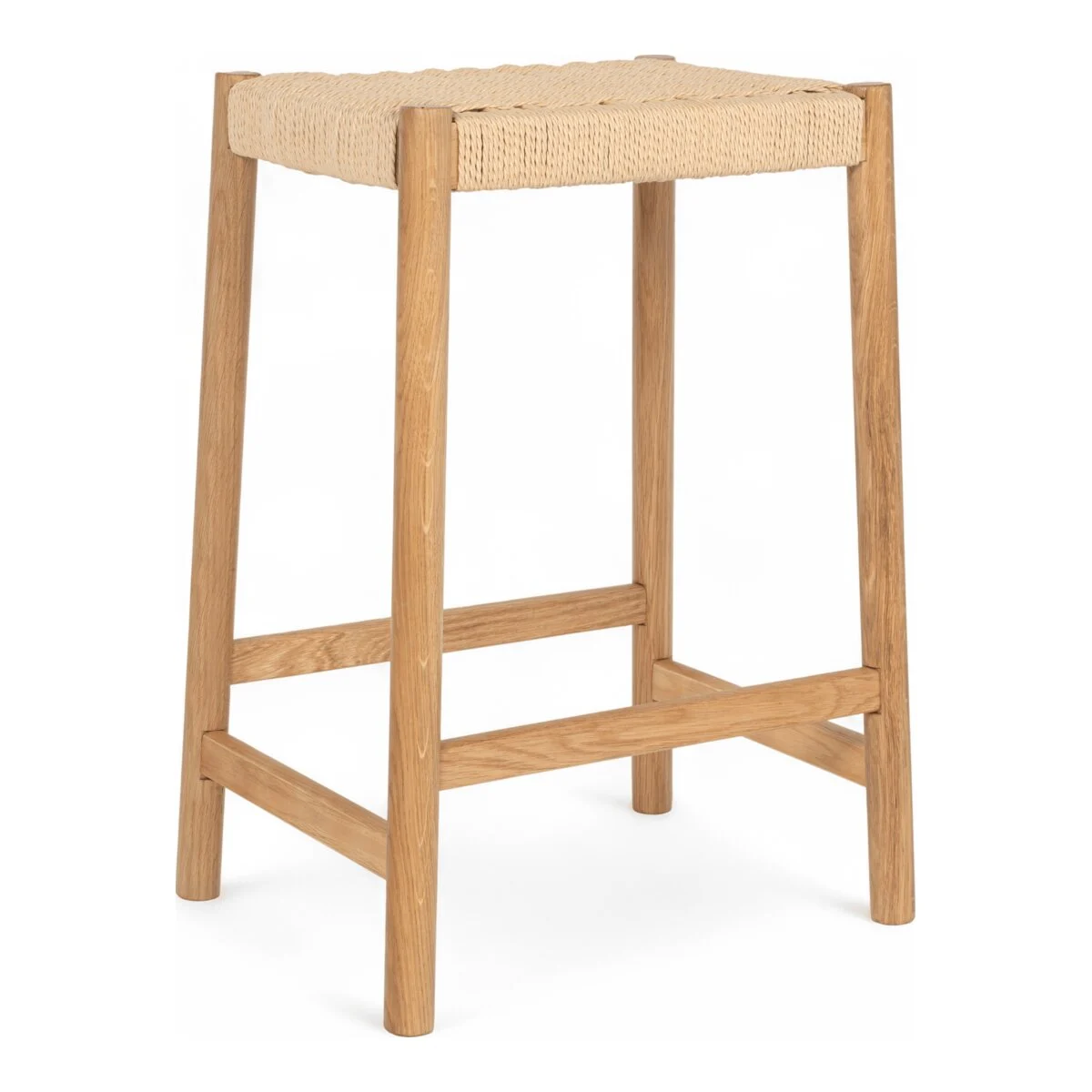 Barhocker Adina aus Eichenholz und Papiergarn, Natur/Beige - Feeling4Home