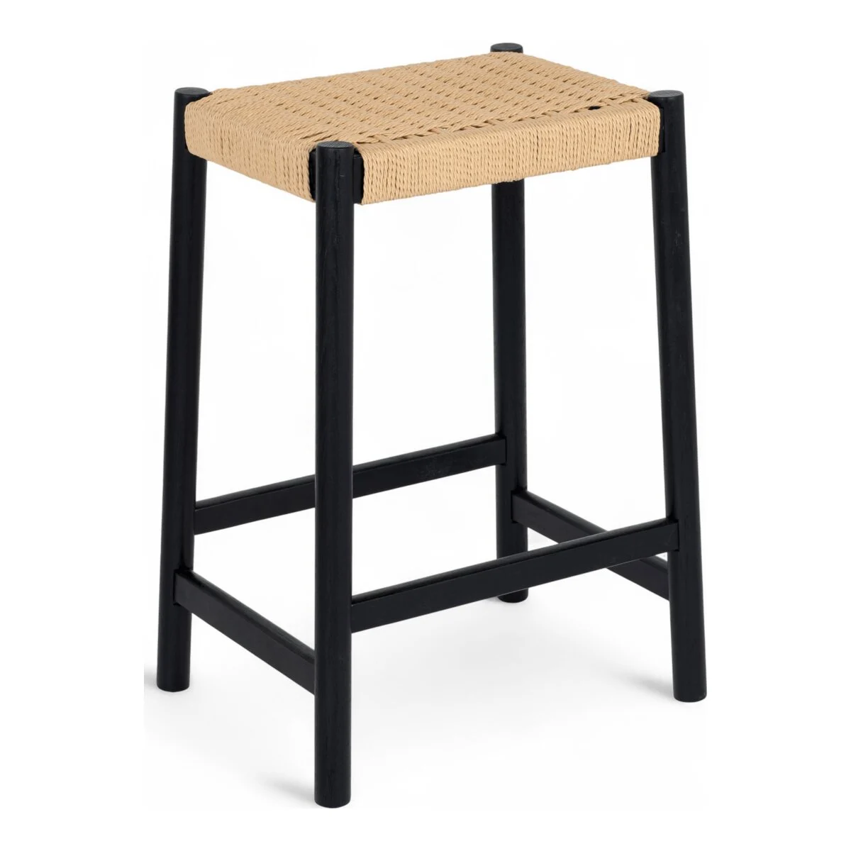 Barhocker Adina aus Eichenholz und Papiergarn, Schwarz/Beige - Feeling4Home