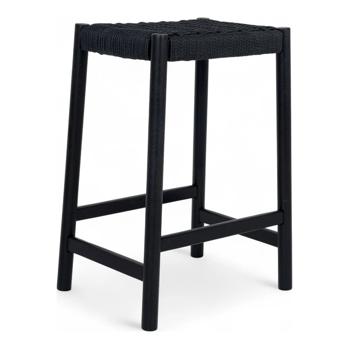 Barhocker Adina aus Eichenholz und Papiergarn, Schwarz/Schwarz - Feeling4Home