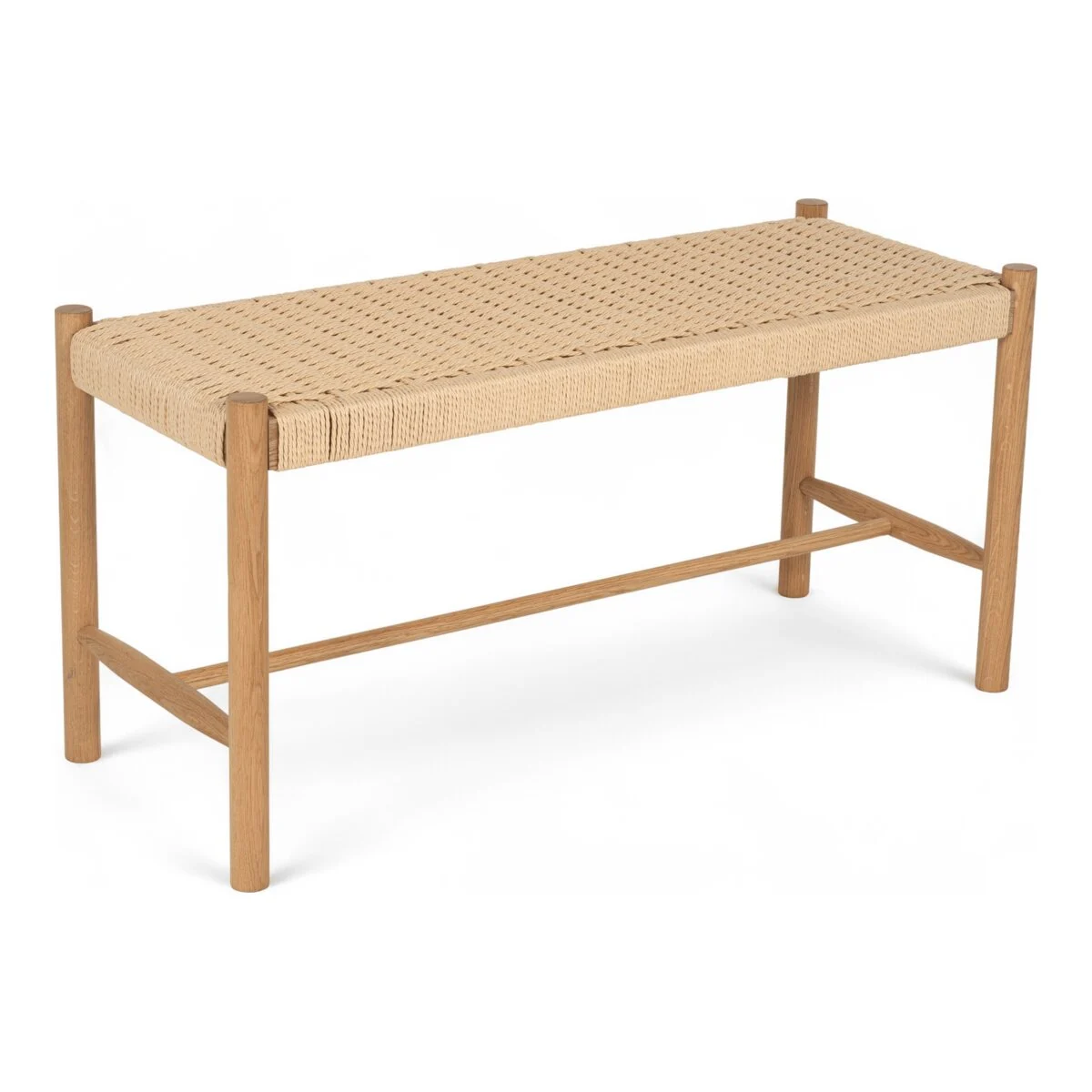 Bank Enisa aus Eichenholz und Papiergarn - 90 cm, Natur/Beige