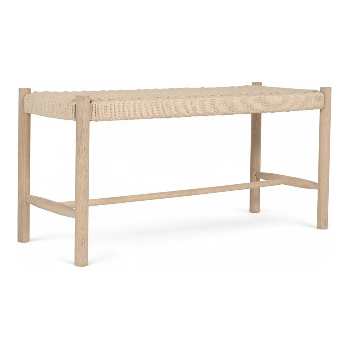 Bank Enisa aus Eichenholz und Papiergarn - 90 cm, Whitewash/Cream