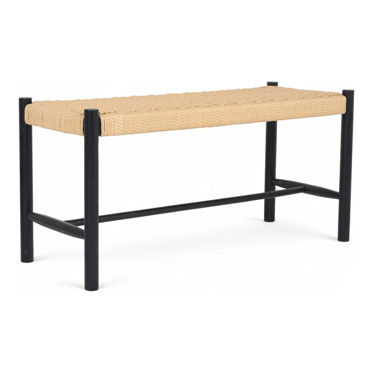 Bank Enisa aus Eichenholz und Papiergarn - 90 cm, Schwarz/Beige