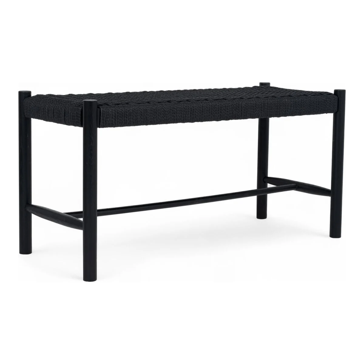 Bank Enisa aus Eichenholz und Papiergarn - 90 cm, Schwarz/Schwarz