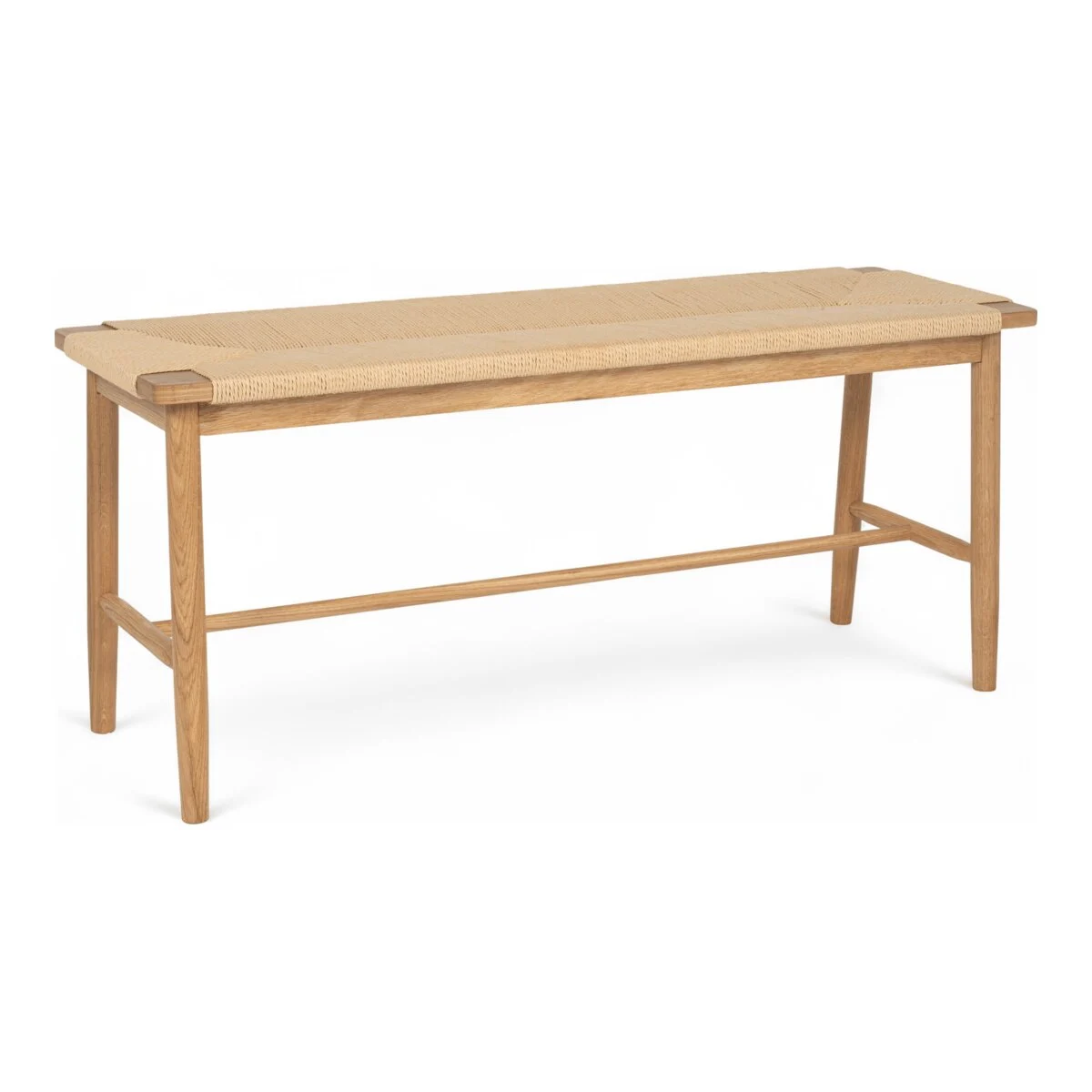 Bank Emirsa aus Eichenholz und Papiergarn - 110 cm, Natur/Beige