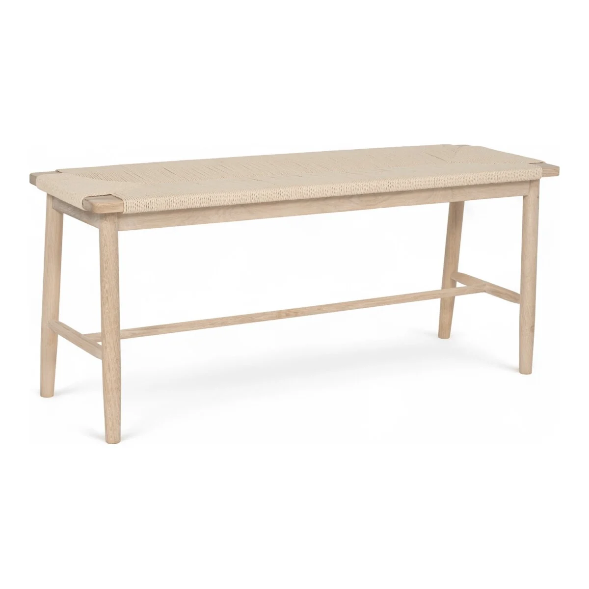 Bank Emirsa aus Eichenholz und Papiergarn - 110 cm, Whitewash/Cream