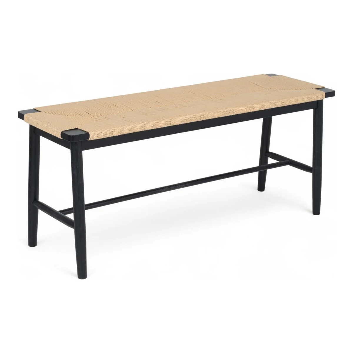 Bank Emirsa aus Eichenholz und Papiergarn - 110 cm, Schwarz/Beige