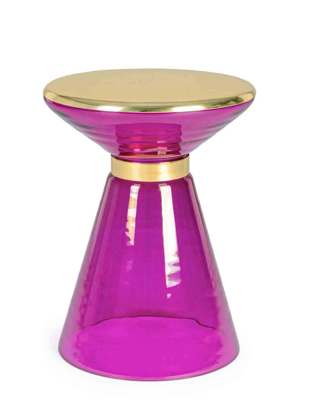 Beistelltisch Meriel aus Glas, rundes Design, modern, rosa mit goldfarbenen Akzenten, von Bizzotto