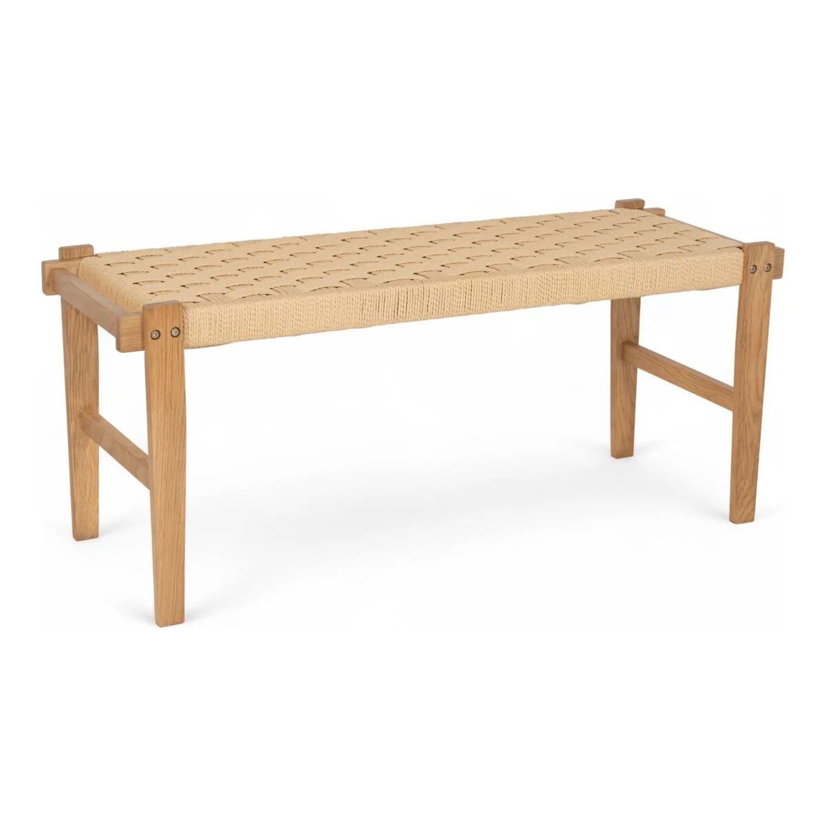 Bank Lebona aus Eichenholz und Papiergarn - 110 cm, Natur/Beige