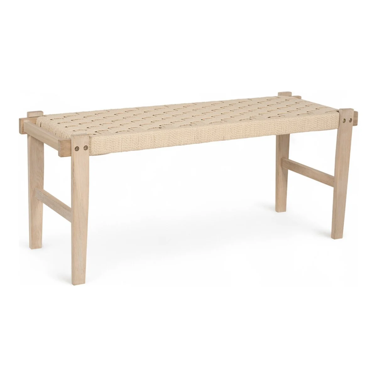 Bank Lebona aus Eichenholz und Papiergarn - 110 cm, Whitewash/Cream