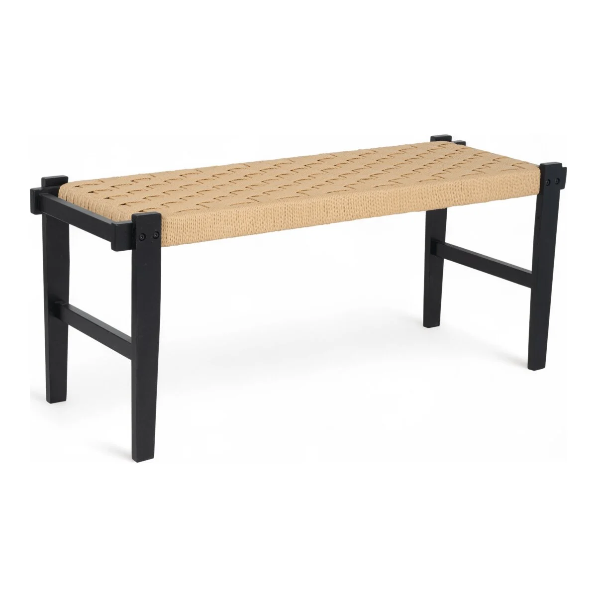 Bank Lebona aus Eichenholz und Papiergarn - 110 cm, Schwarz/Beige