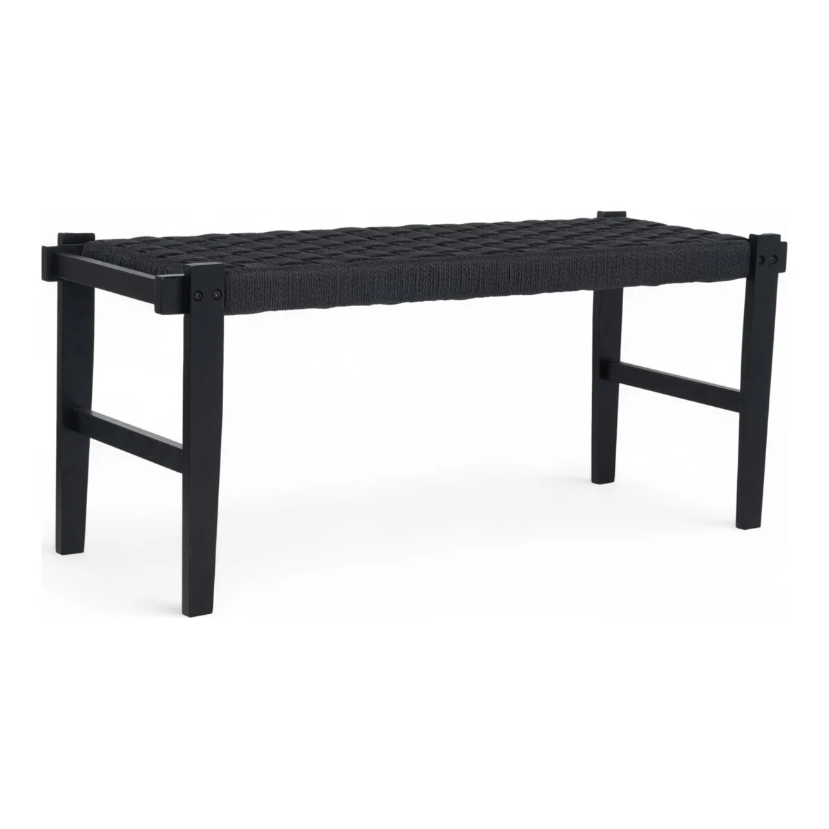 Bank Lebona aus Eichenholz und Papiergarn - 110 cm, Schwarz/Schwarz