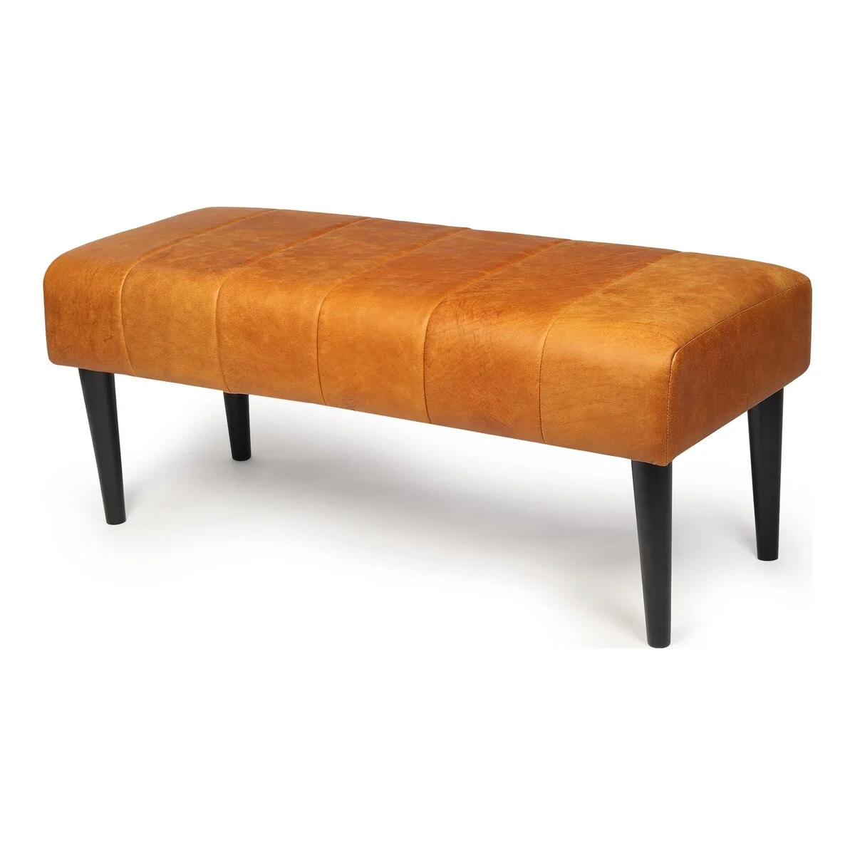 Bank Benea aus Leder und Mangoholz - 120 cm, Cognac