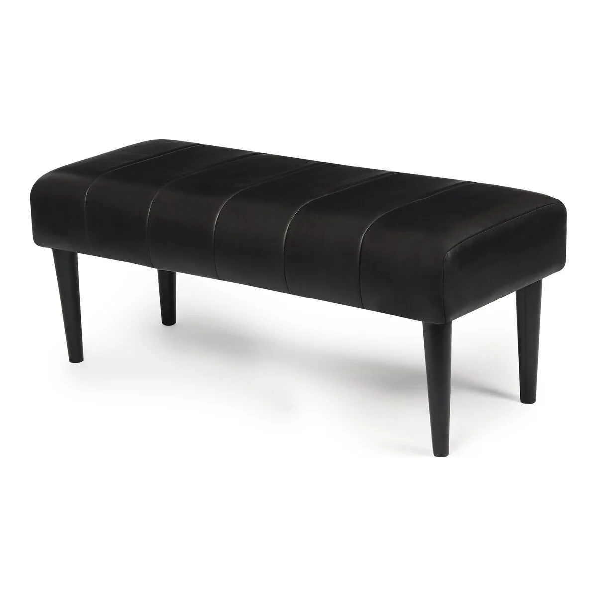 Bank Benea aus Leder und Mangoholz - 120 cm, Schwarz