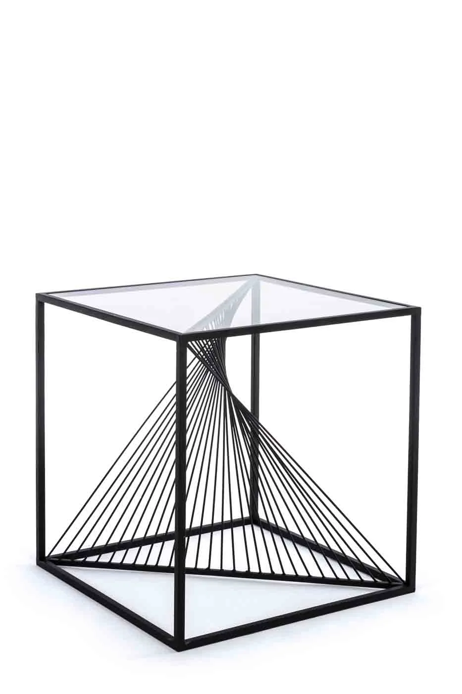 Beistelltisch Espiral aus Metall, modernes Design mit gehärtetem Glas, Schwarz, 48x48 cm - Bizzotto