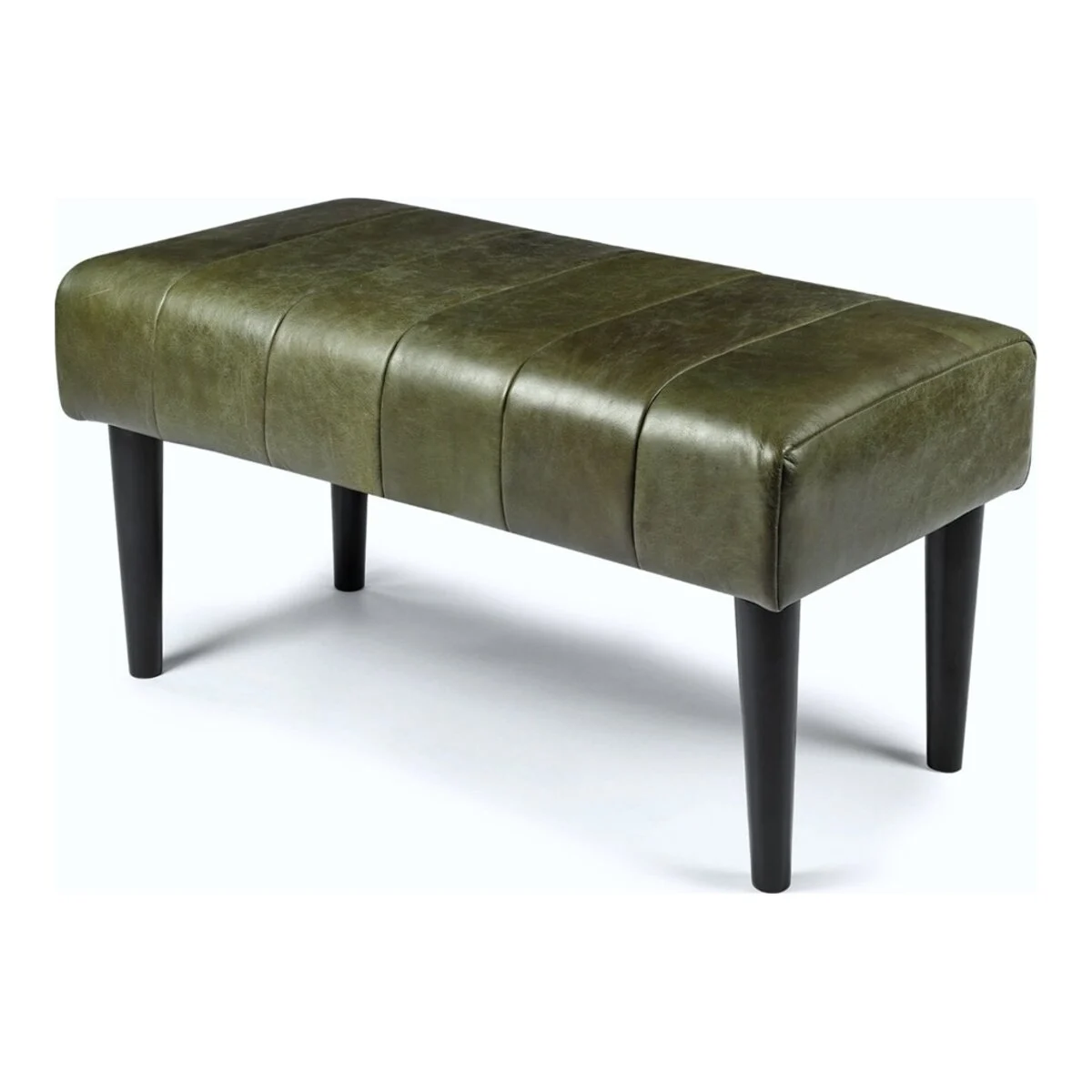Bank Benea aus Leder und Mangoholz - 90 cm, Olive-Grün