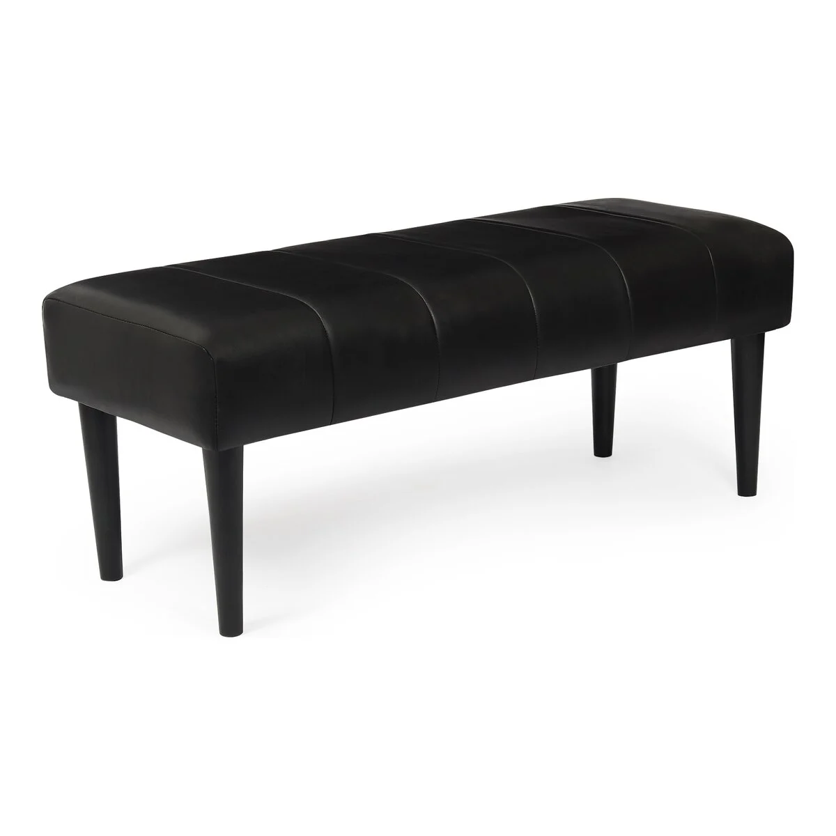 Bank Benea aus Leder und Mangoholz - 90 cm, Schwarz