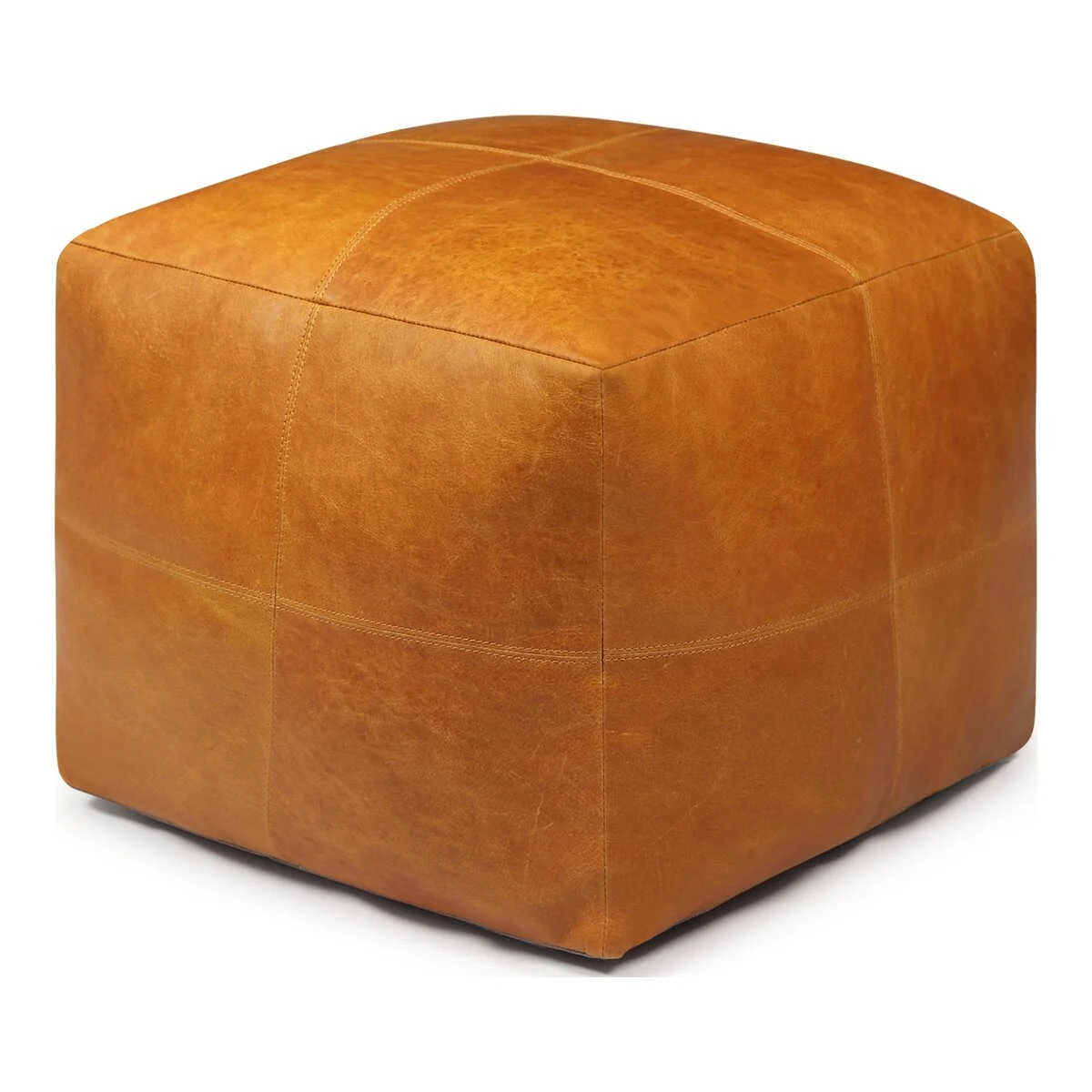 Pouf Anneta aus Leder 50x50 cm, Cognac - Feeling4Home