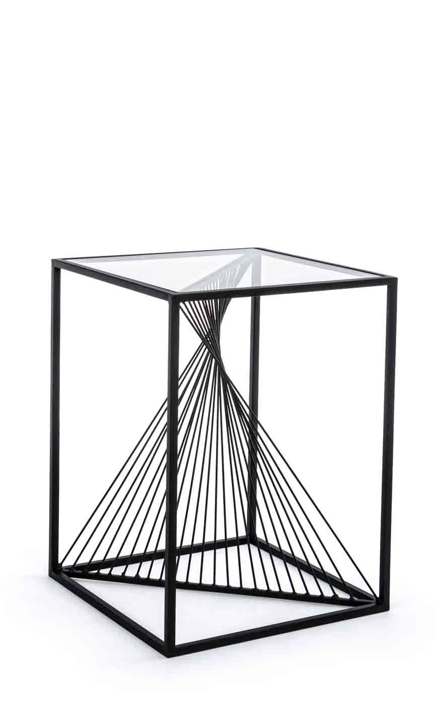 Beistelltisch Espiral aus Metall und Glas, modern, schwarz, quadratisch 41x41 cm, robustes Design - Bizzotto