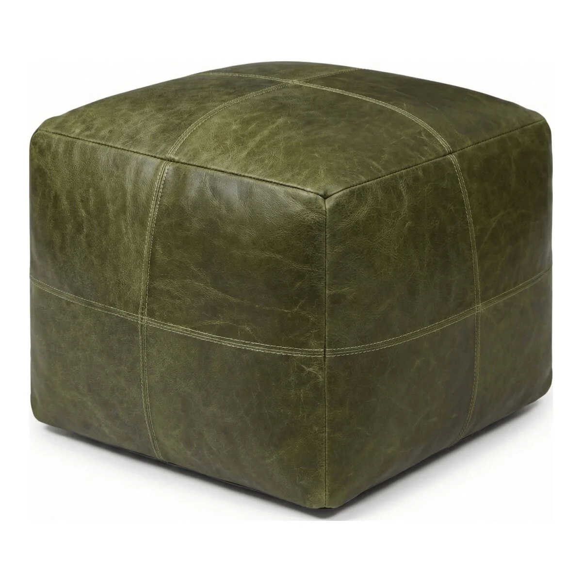 Pouf Anneta aus Leder 50x50 cm, Olive-Grün