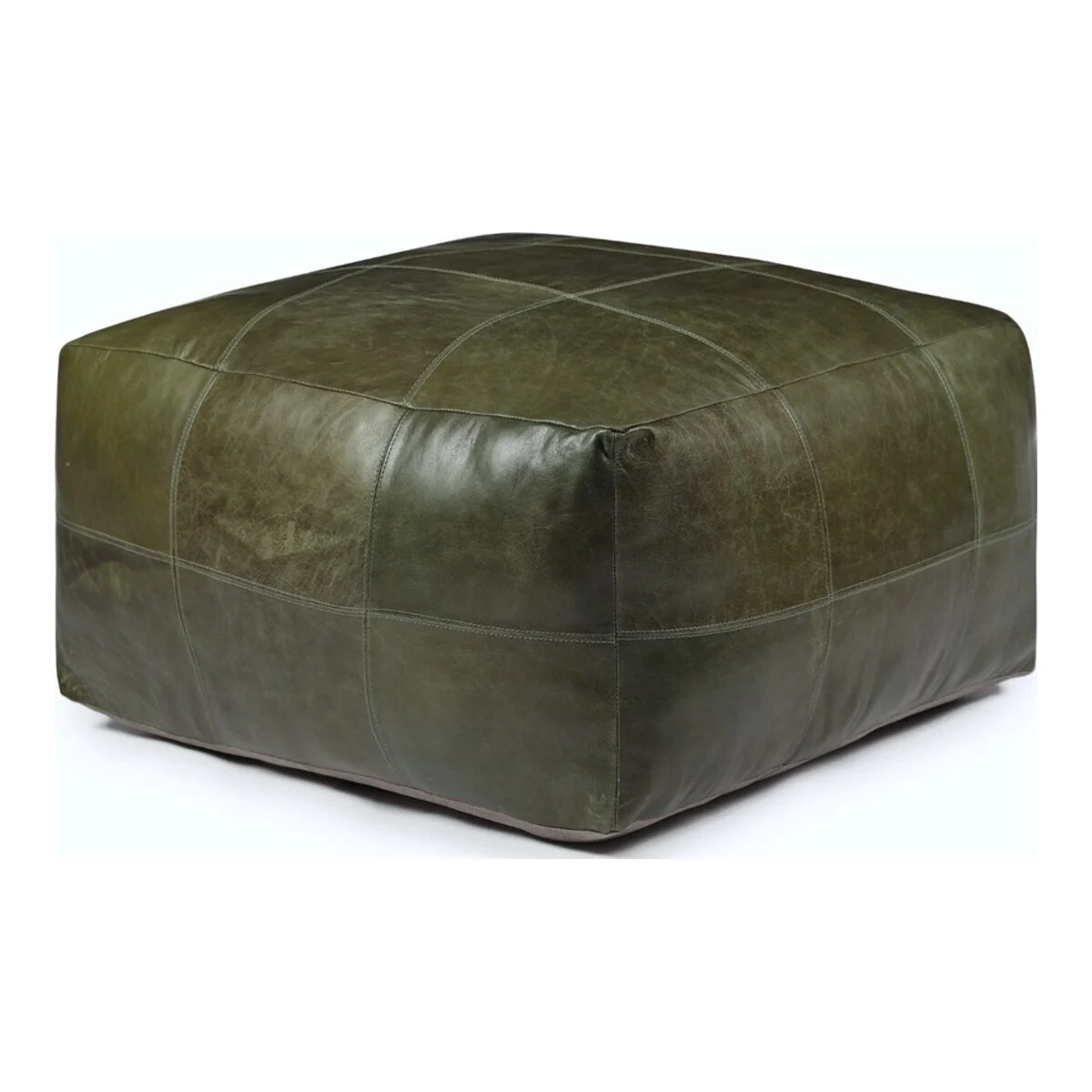 Pouf Anneta aus Leder 60x60 cm, Olive-Grün