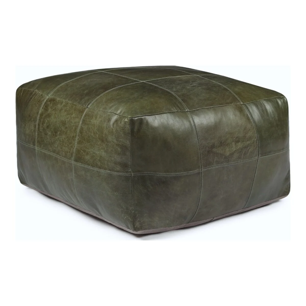 Pouf Anneta aus Leder 75x75 cm, Olive-Grün