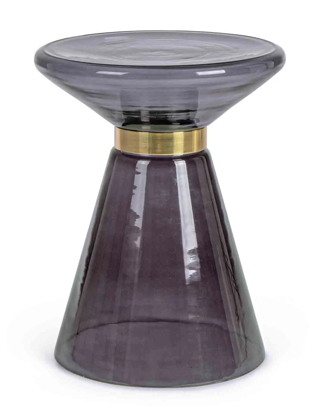 Beistelltisch Azmin aus Glas, rundes Design mit Mittelfuß, modern, grau und gold, von Bizzotto