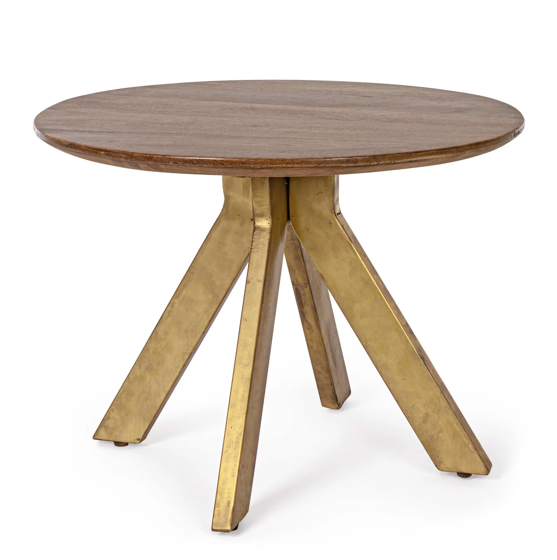 Beistelltisch Sherman aus Mangoholz, rundes Design, klassisch, Natur, Gestell in Gold, Ø 60 cm - Bizzotto