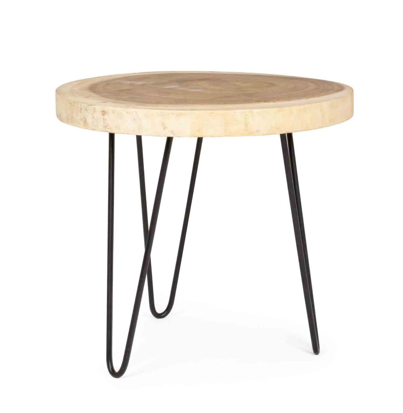 Beistelltisch Tuala aus Suarholz, modern rundes Design, Natur, Ø 56 cm, Metallgestell - Bizzotto