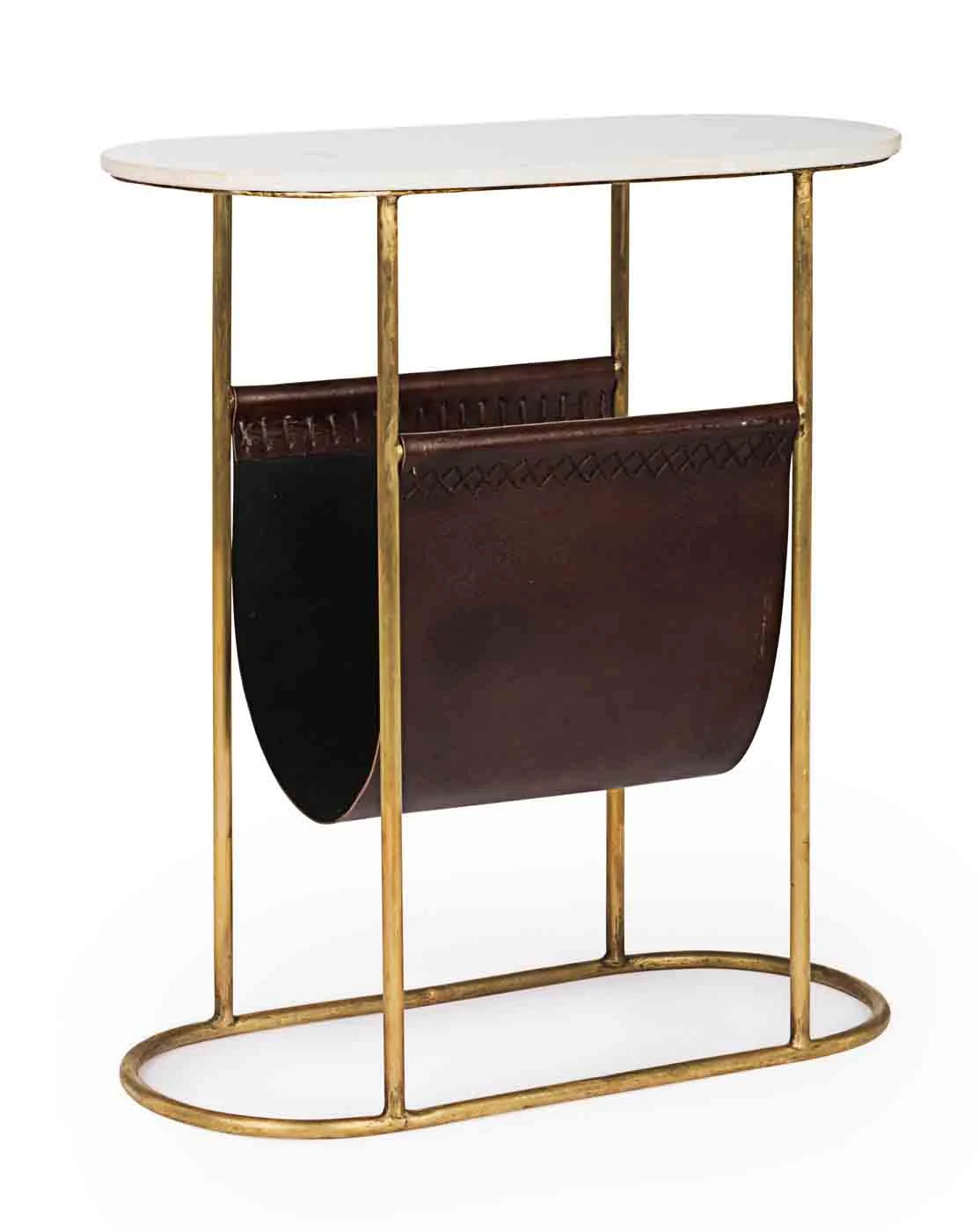 Beistelltisch Marm aus Stahl mit Marmorplatte, klassischer Stil, weiß-braun, ovale Form