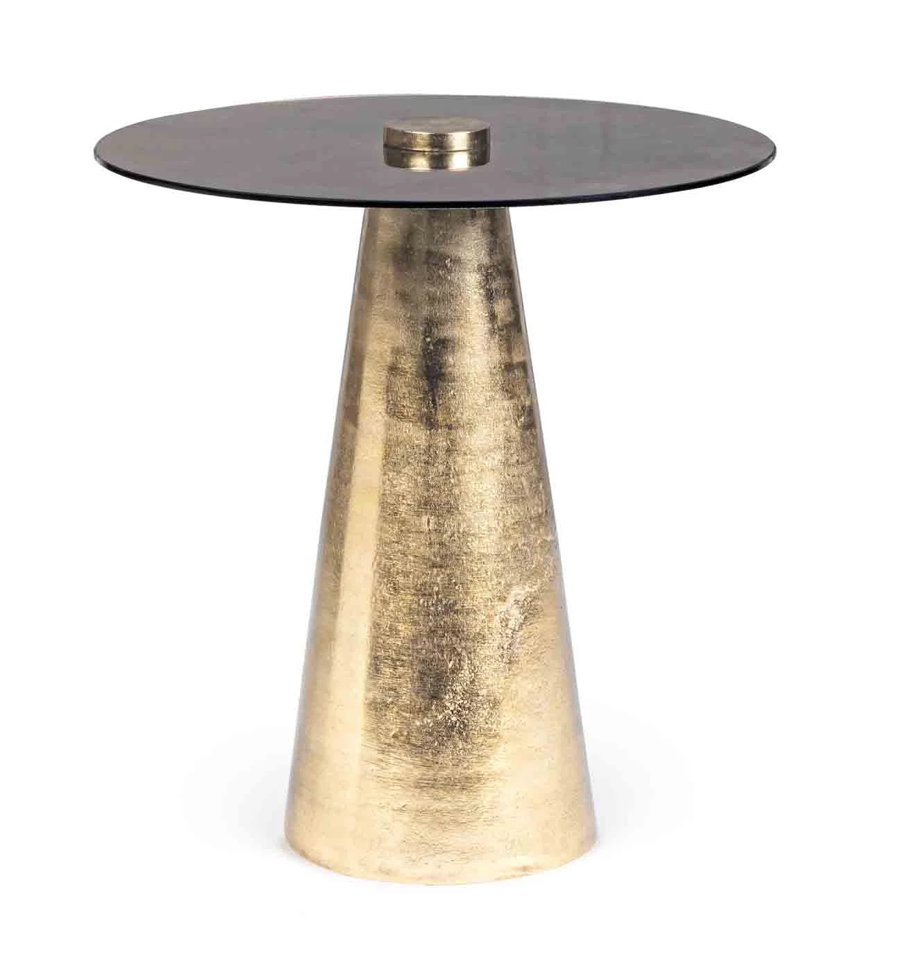 Beistelltisch Dinpal aus Aluminium und Glas, modern, rund, goldfarben, kompakte Maße - Bizzotto
