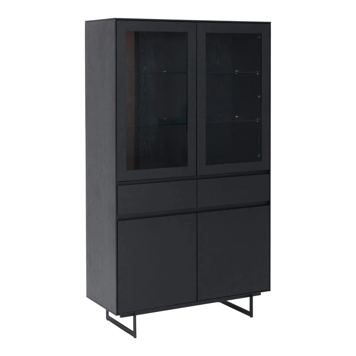 Vitrine Otoya Schwarz 190 cm - Glasvitrine mit LED, Schubladen & Metallbeinen