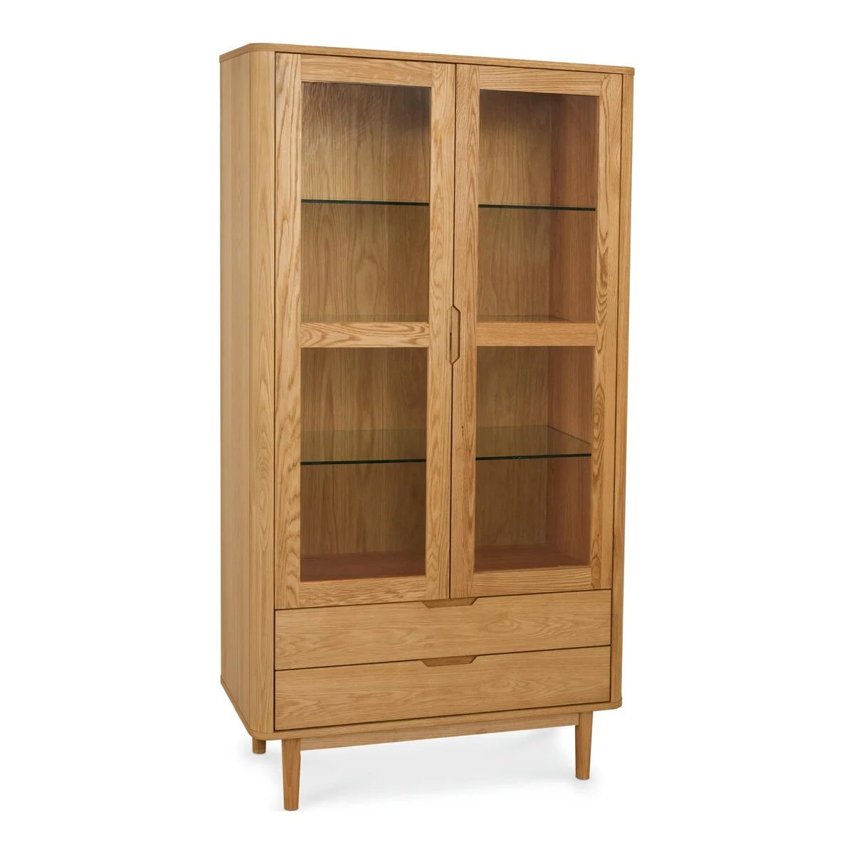 Vitrine Gorbin 190 cm Eiche Natur - 2 Türen, 2 Schubladen, LED & Soft-Close