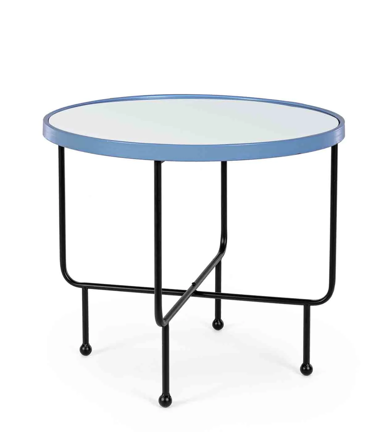 Beistelltisch Painter aus Metall mit Glasplatte, modern, rund, hellblau, Ø 59 cm - Bizzotto