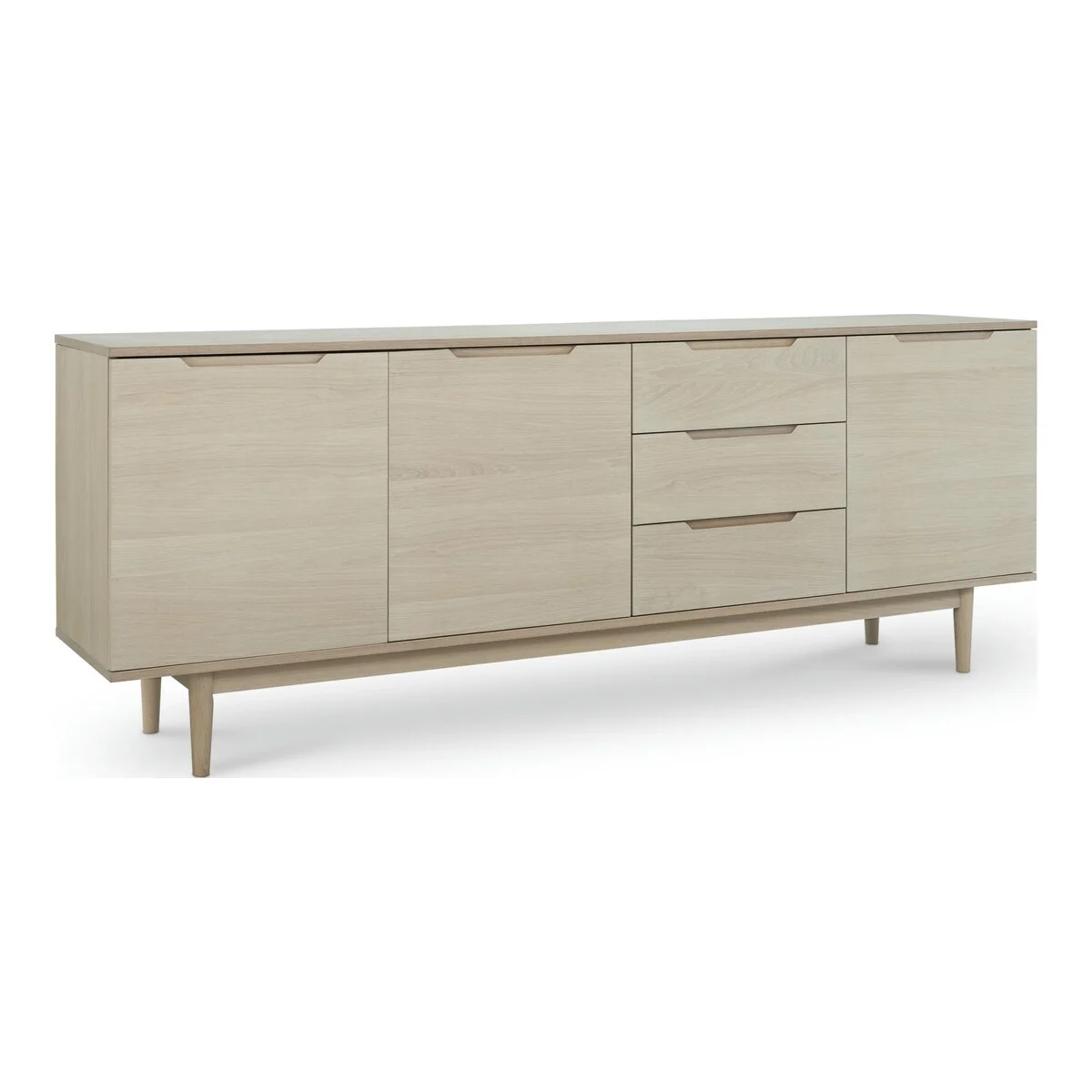 Sideboard Enimeta Eiche Whitewash 213 cm - 3 Türen, 3 Schubladen & Soft-Close