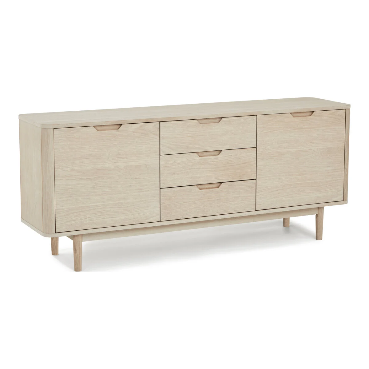 Sideboard Gorbin Eiche Whitewash 180 cm - 2 Türen, 3 Schubladen & Soft-Close