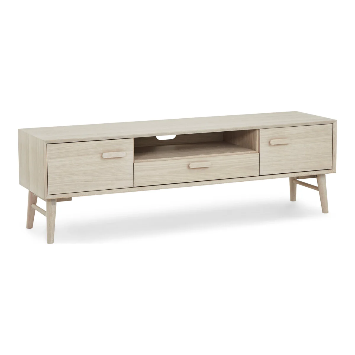 TV-Board Otaro Eiche Whitewash 160 cm - mit Türen, Schublade & Soft-Close