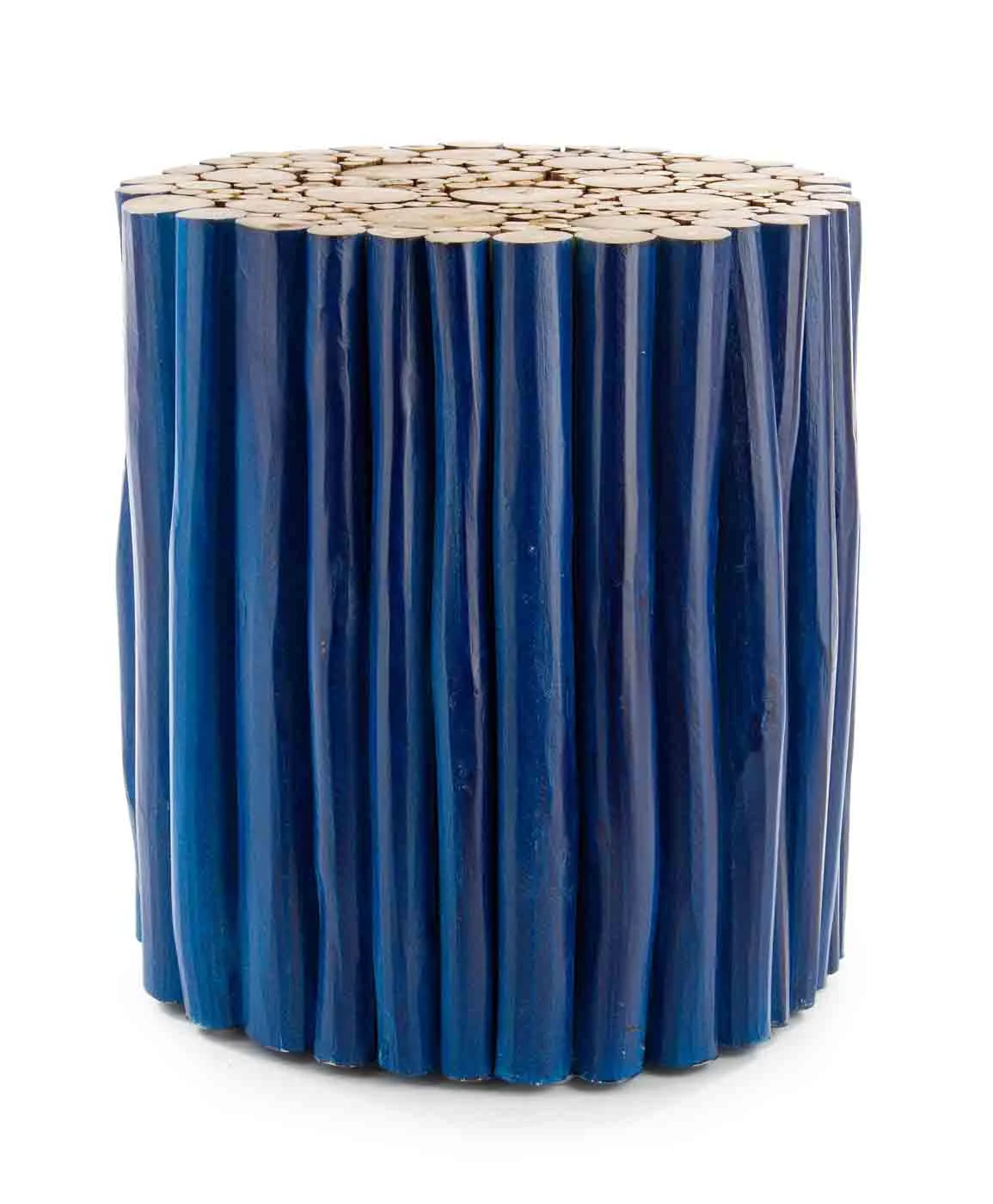 Beistelltisch Guadalupe aus Teakholz, massives Design, rund, blau, Ø 38 cm, für Indoor - Bizzotto