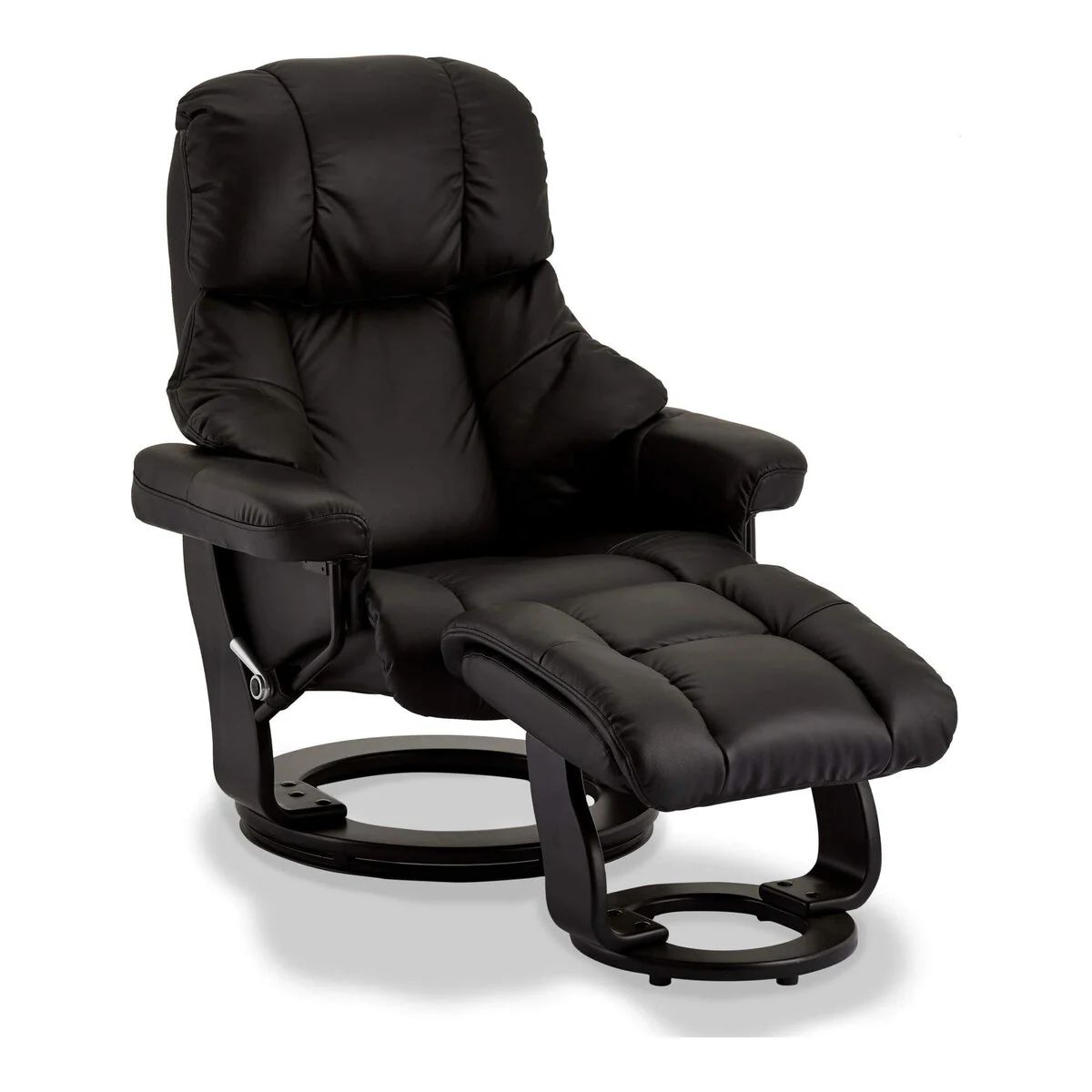 Relaxsessel Nowrac mit Hocker Schwarz Leder - Verstellbarer Fernsehsessel mit Drehfunktion