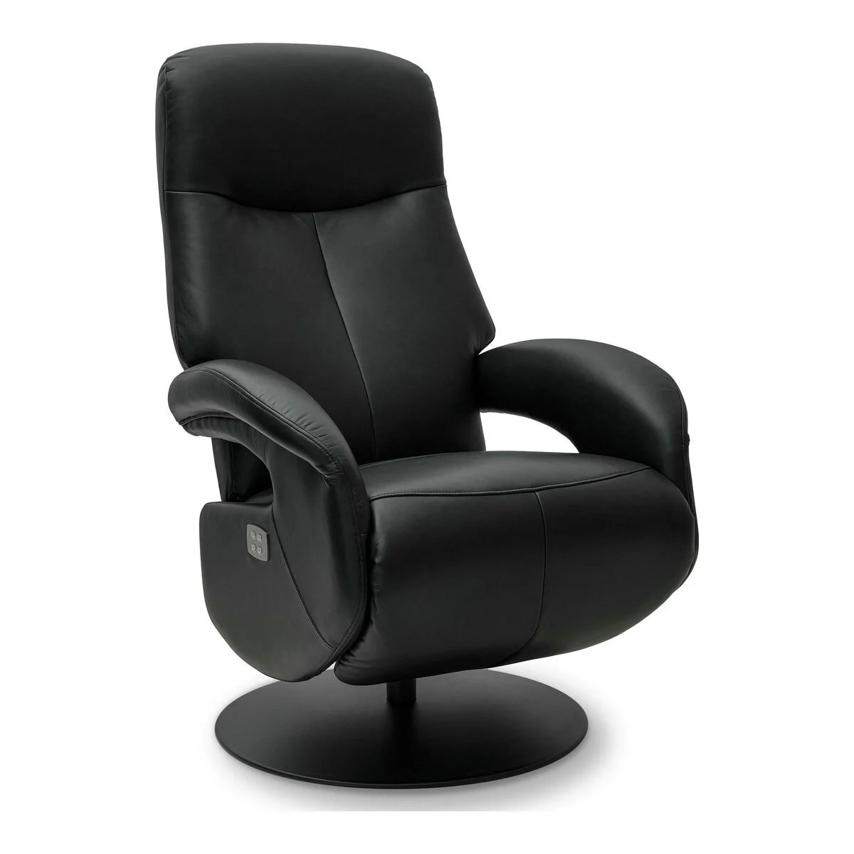 Relaxsessel Lubell elektrisch Leder Schwarz - 360° Drehsessel mit Liegefunktion & Fußstütze