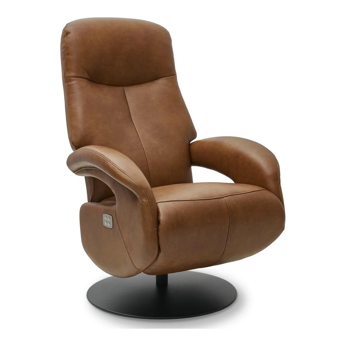 Relaxsessel Lubell elektrisch Leder Cognac - 360° Drehsessel mit Liegefunktion & Fußstütze