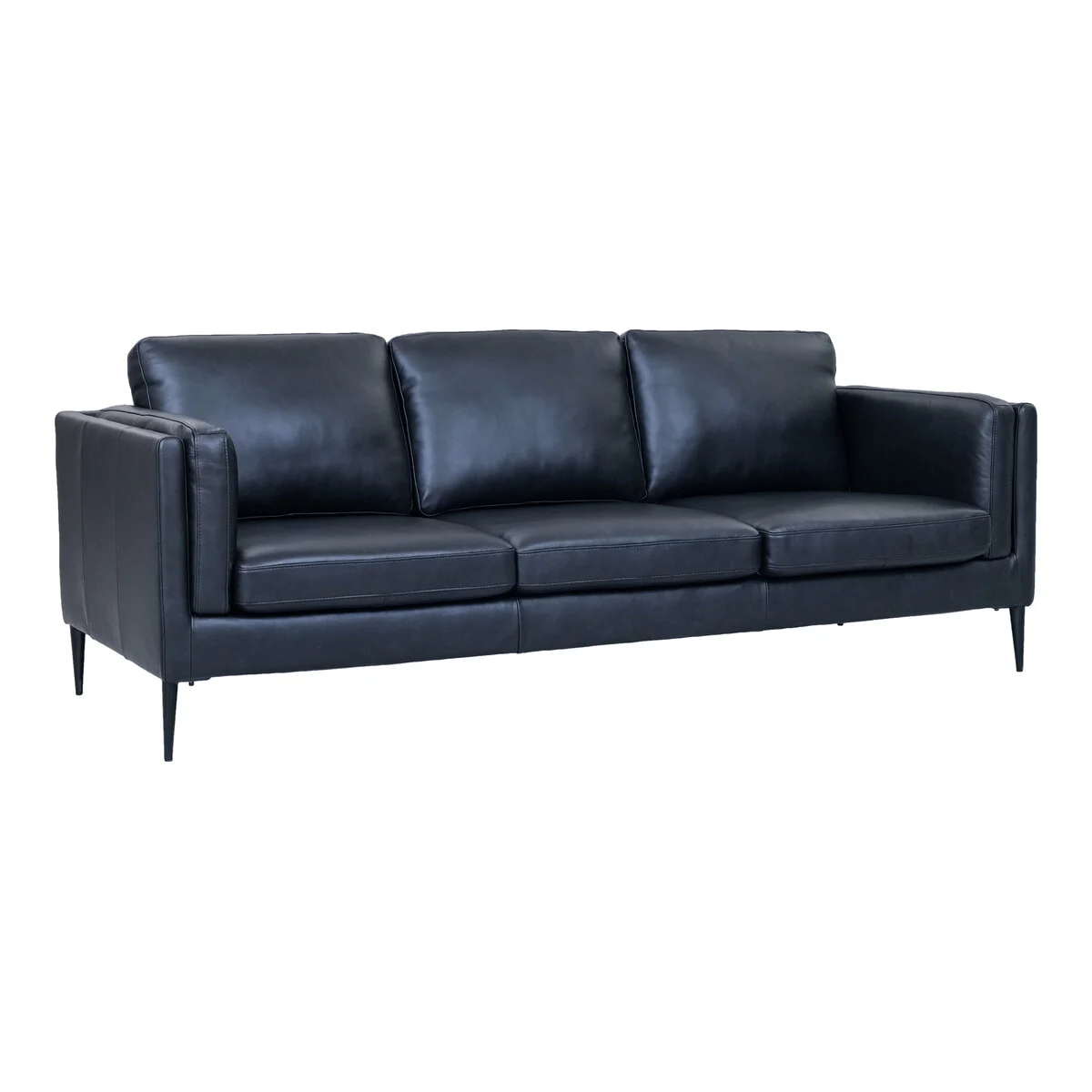 3-Sitzer Sofa Aicena Leder Schwarz - Komfortsofa mit Taschenfederkern & Metall-Gestell