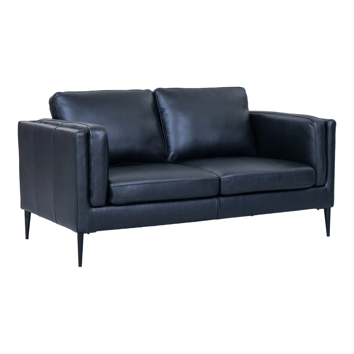 2-Sitzer Sofa Aicena Leder Schwarz - Komfortsofa mit Taschenfederkern & Metall-Gestell