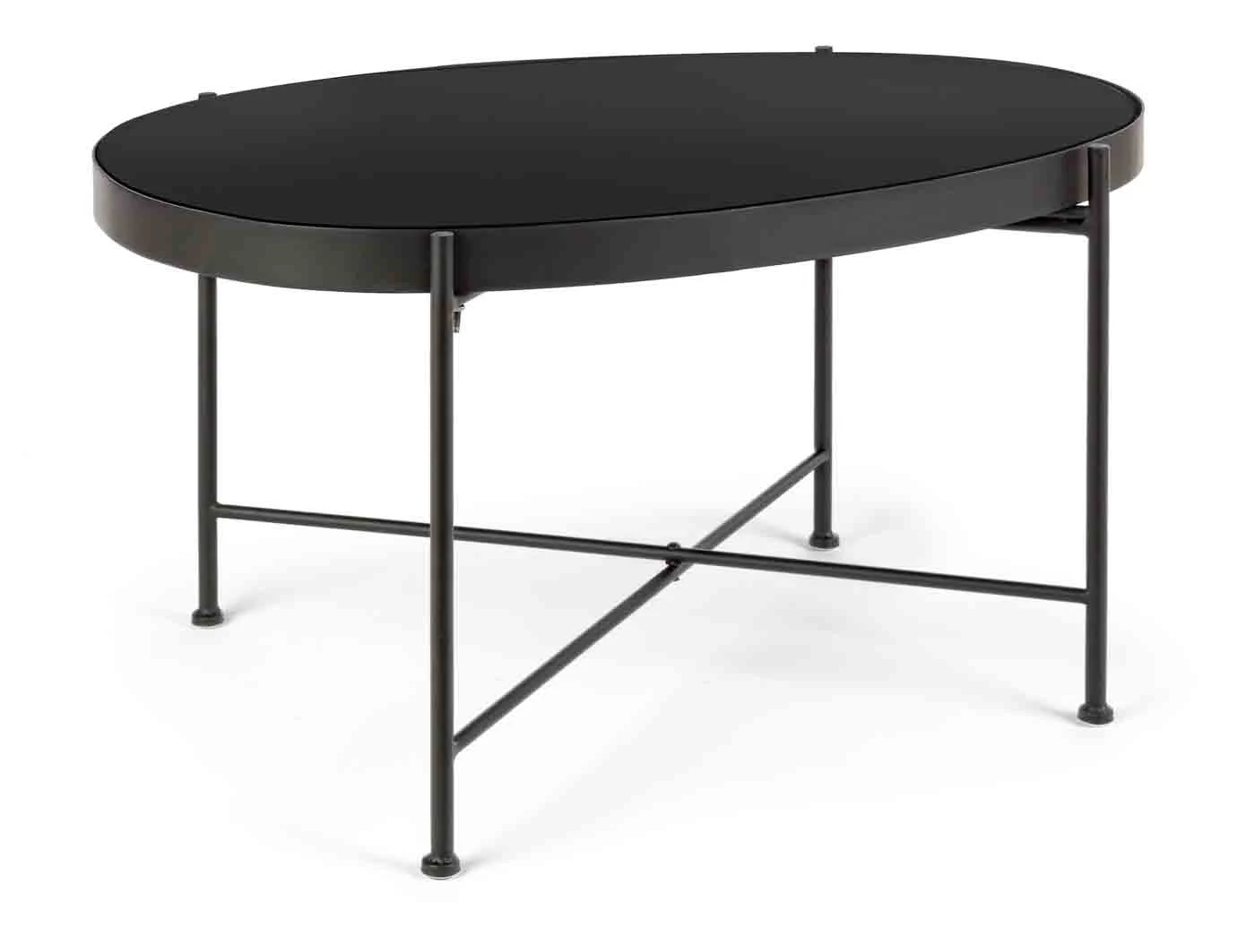 Couchtisch Rashida aus Metall mit Glasplatte, modernes Design, Schwarz, 70x46 cm - Bizzotto
