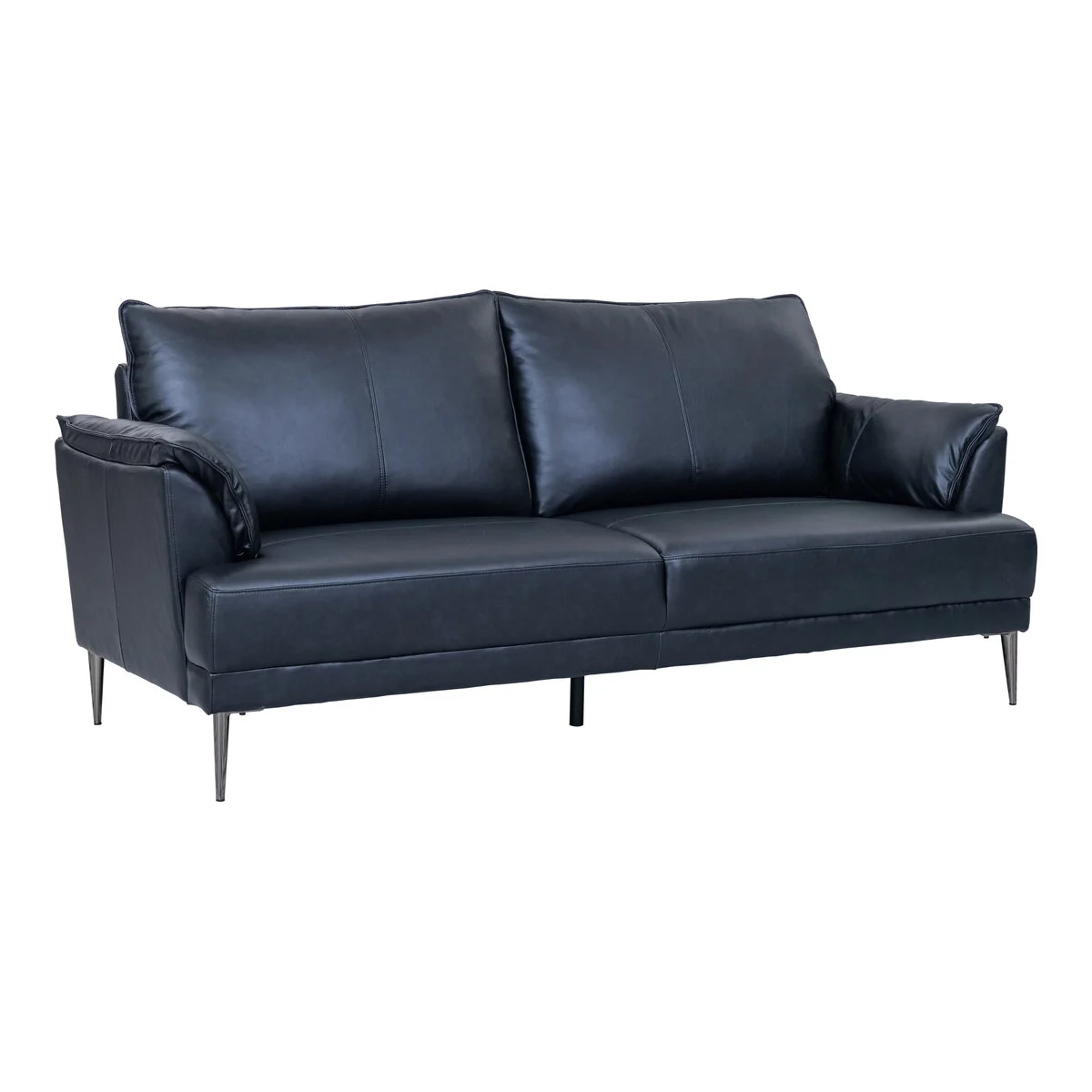 3-Sitzer Sofa Luso Leder Schwarz - mit Taschenfederkern & schwarzem Metallrahmen