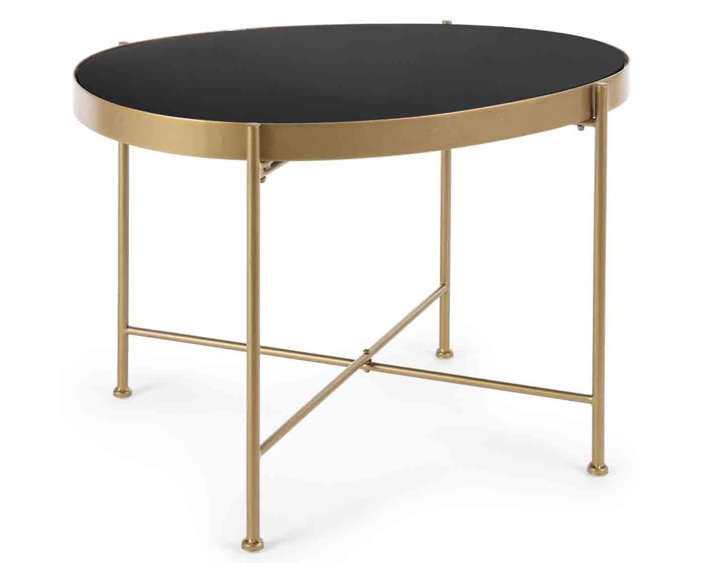 Couchtisch Rashida aus Metall mit Glasplatte, organisches Design, goldfarben, 63x46 cm - Bizzotto