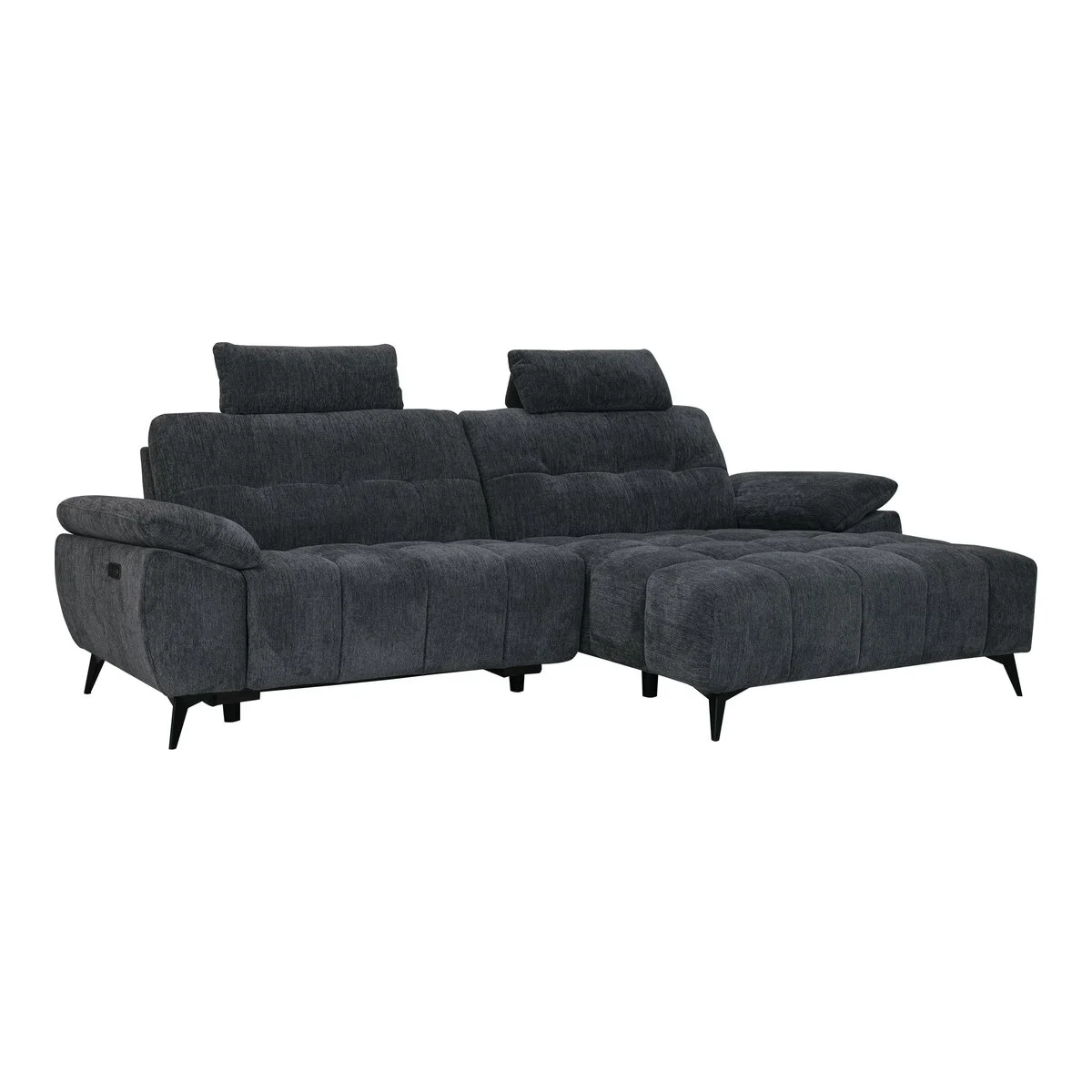 Ecksofa Odaloc Rechts Stoff Dunkelgrau - elektrische Fußstütze & USB-Port