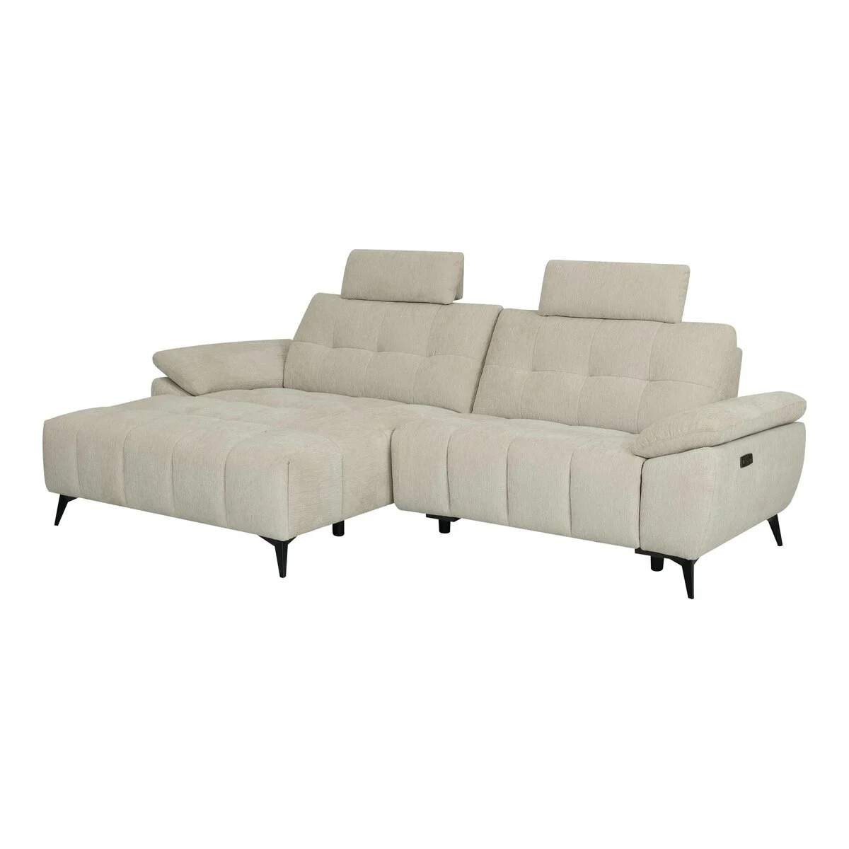 Ecksofa Odaloc Links Stoff Beige - elektrische Fußstütze & USB-Port