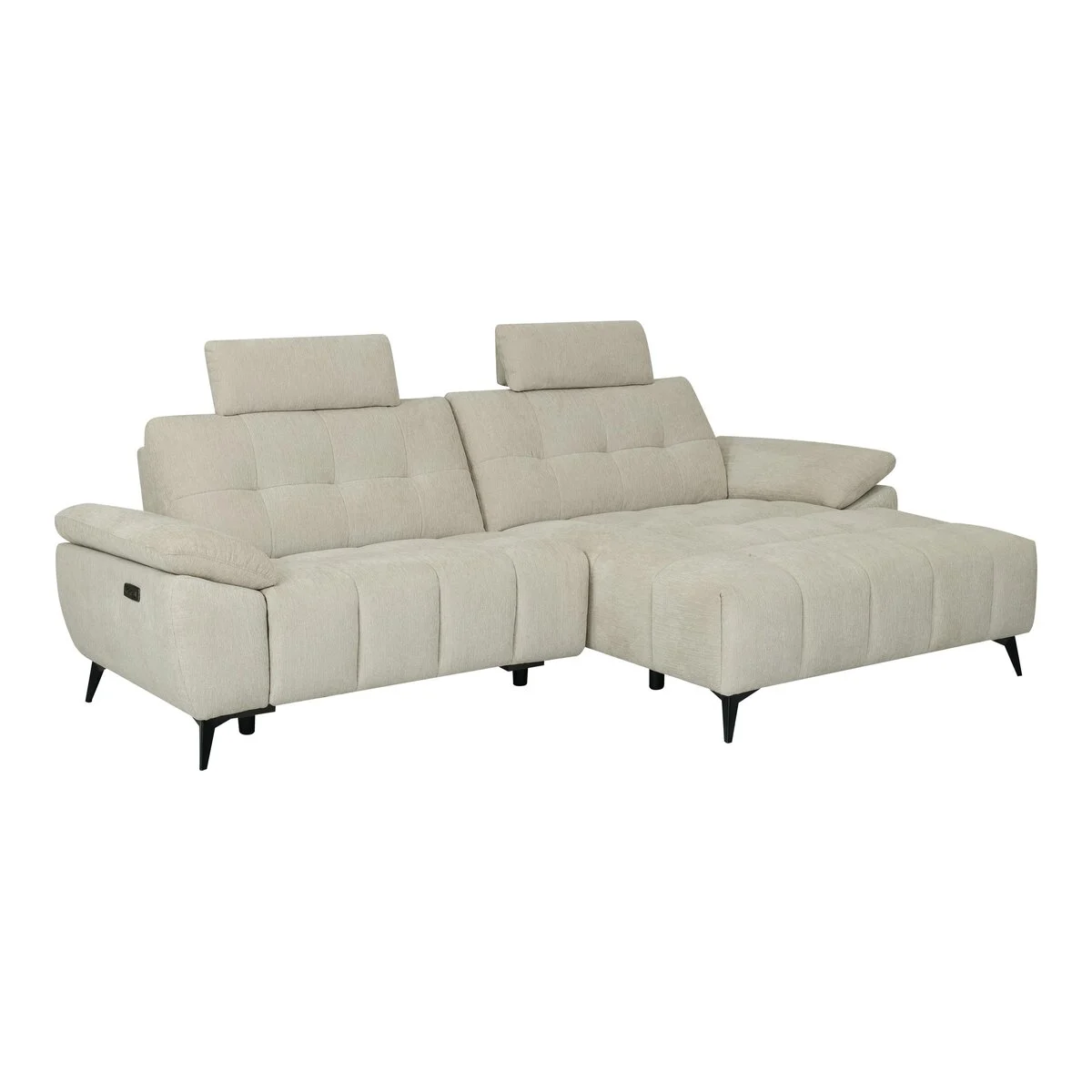 Ecksofa Odaloc Rechts Stoff Beige - elektrische Fußstütze & USB-Port