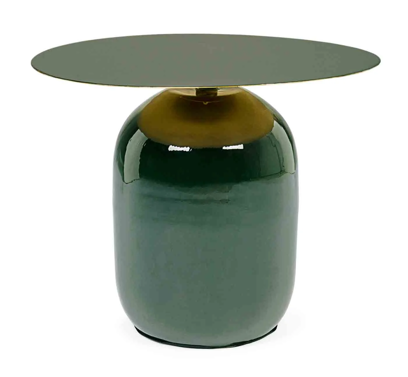 Beistelltisch Nalima aus Metall, modern und rund, dunkelgrün lackiert, Ø 50 cm - Bizzotto